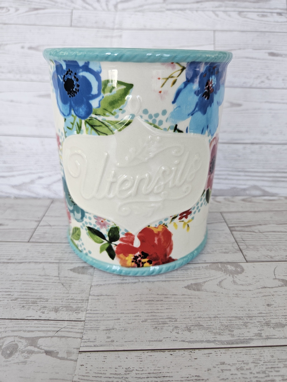 The Pioneer Woman Floral Utensil Jar in Blue, Red, Green